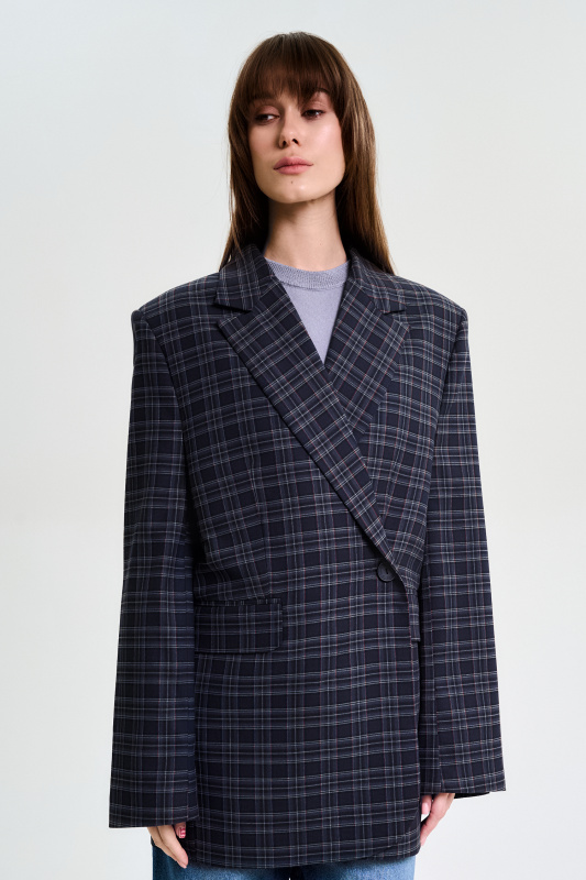 Пиджак объемный в клетку BLUE Пиджак объемный в клетку BLUE